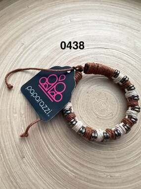 Paparazzi Eco Explorer Brown Cotton Cord and Silver Disc Urban Stretch Bracelet